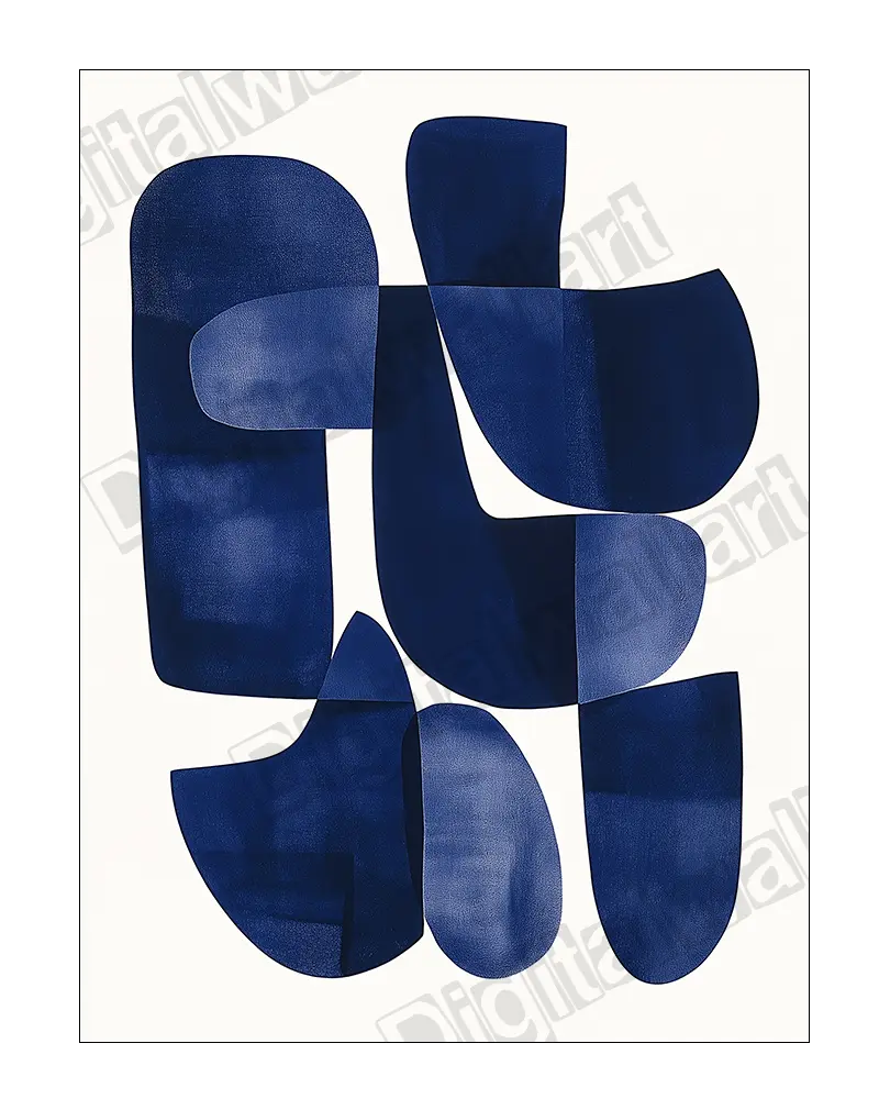 Bold abstract design in deep blue tones.