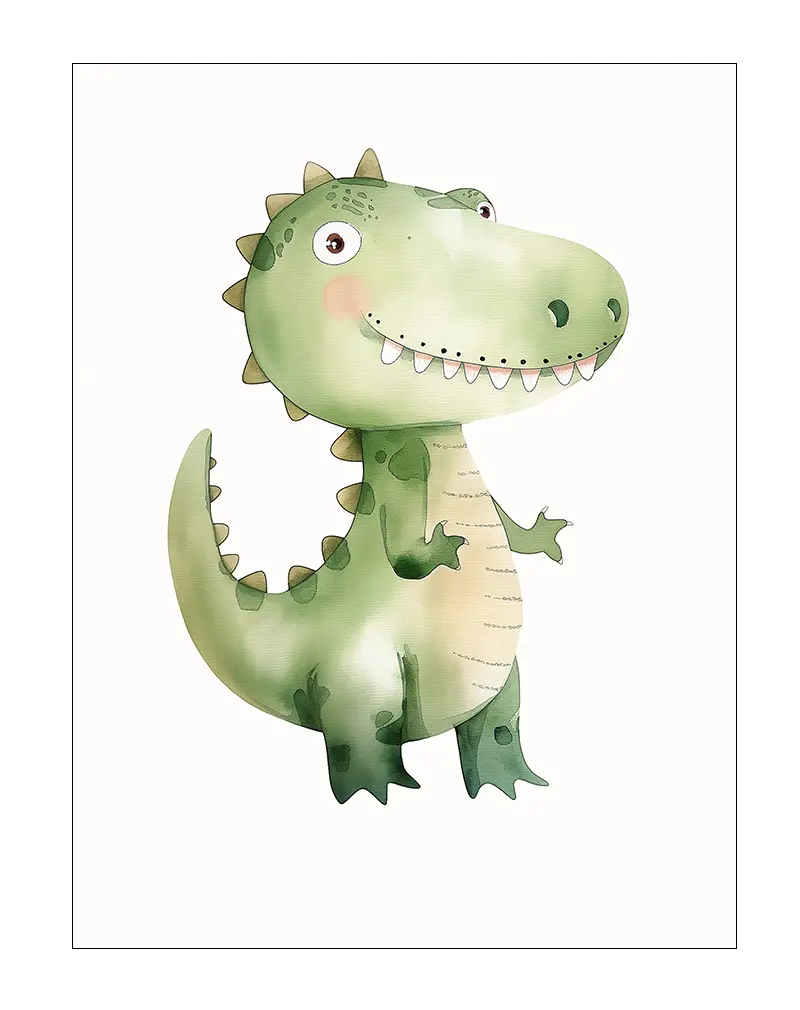 Adorable cartoon dinosaur illustration, perfect for children's room or nursery decor