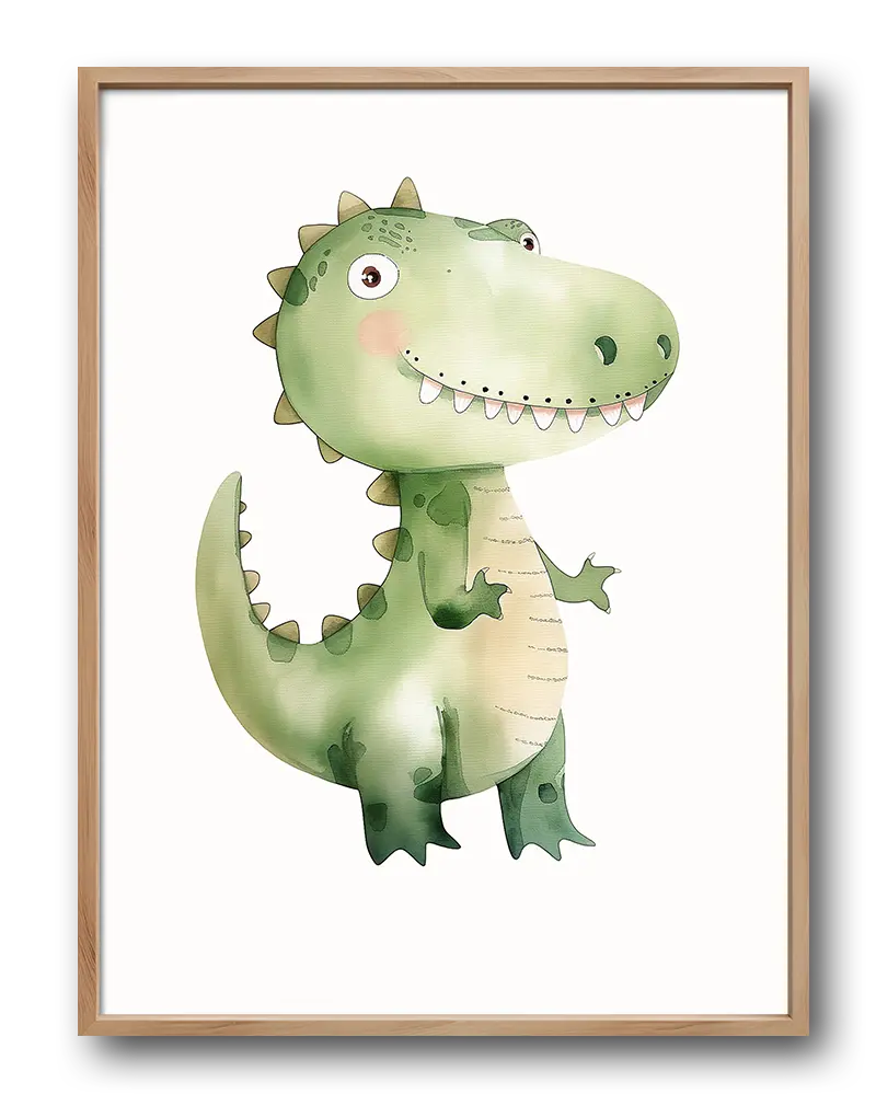 Adorable cartoon dinosaur illustration, perfect for children's room or nursery decor