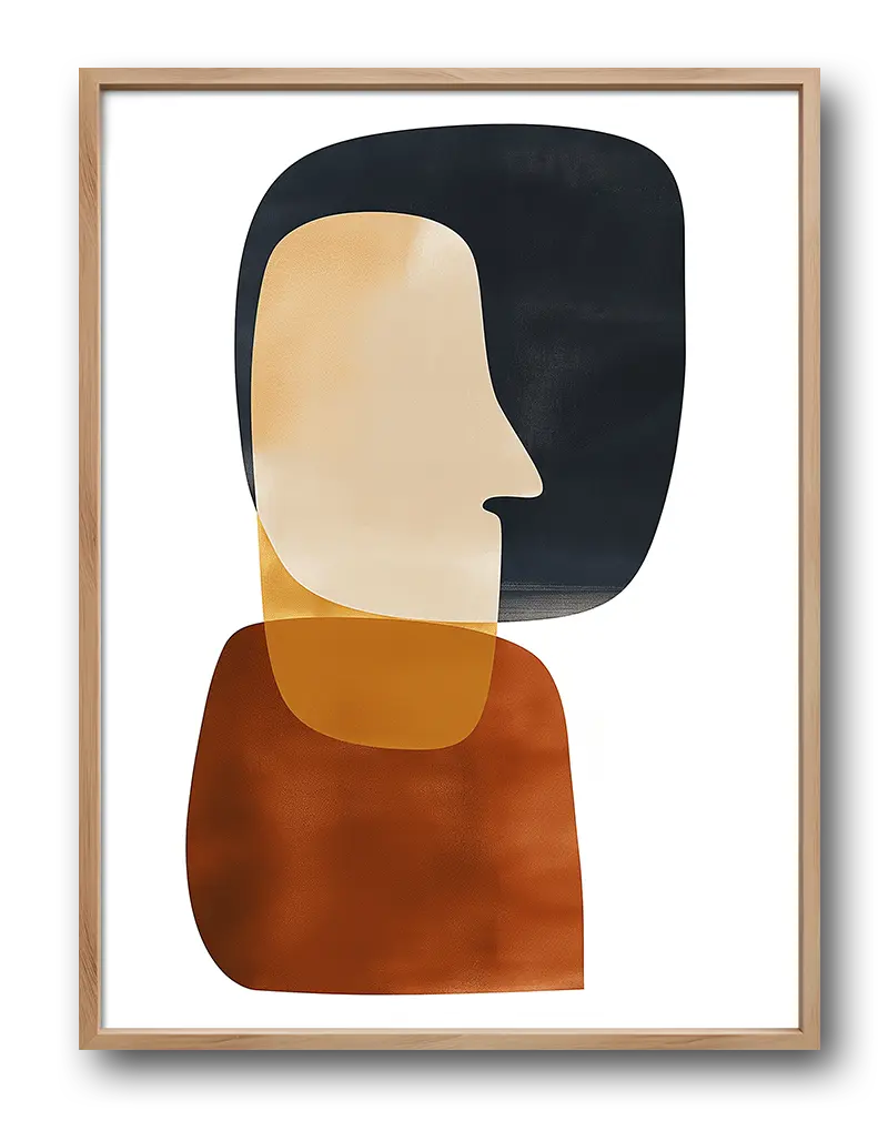 Minimalist abstract portrait of a human profile in earthy tones and geometric shapes, ideal for modern and contemporary wall decor