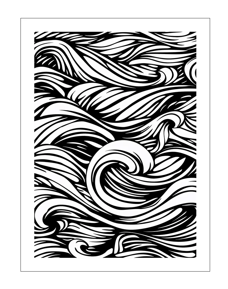 Abstract black and white wave pattern, featuring bold, flowing lines, ideal for modern and minimalist wall decor