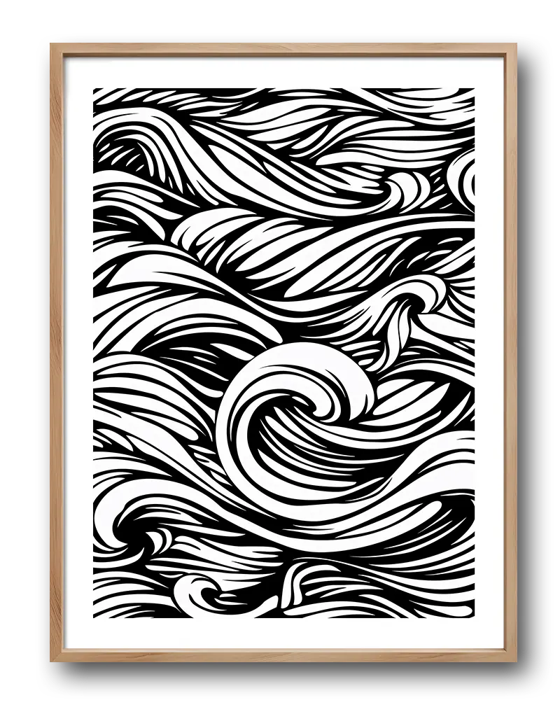 Abstract black and white wave pattern, featuring bold, flowing lines, ideal for modern and minimalist wall decor