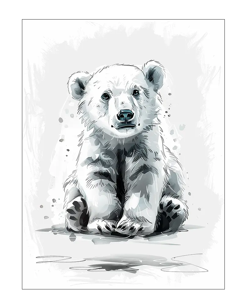 Watercolor illustration of a cute baby polar bear, ideal for children's room or nursery wall decor