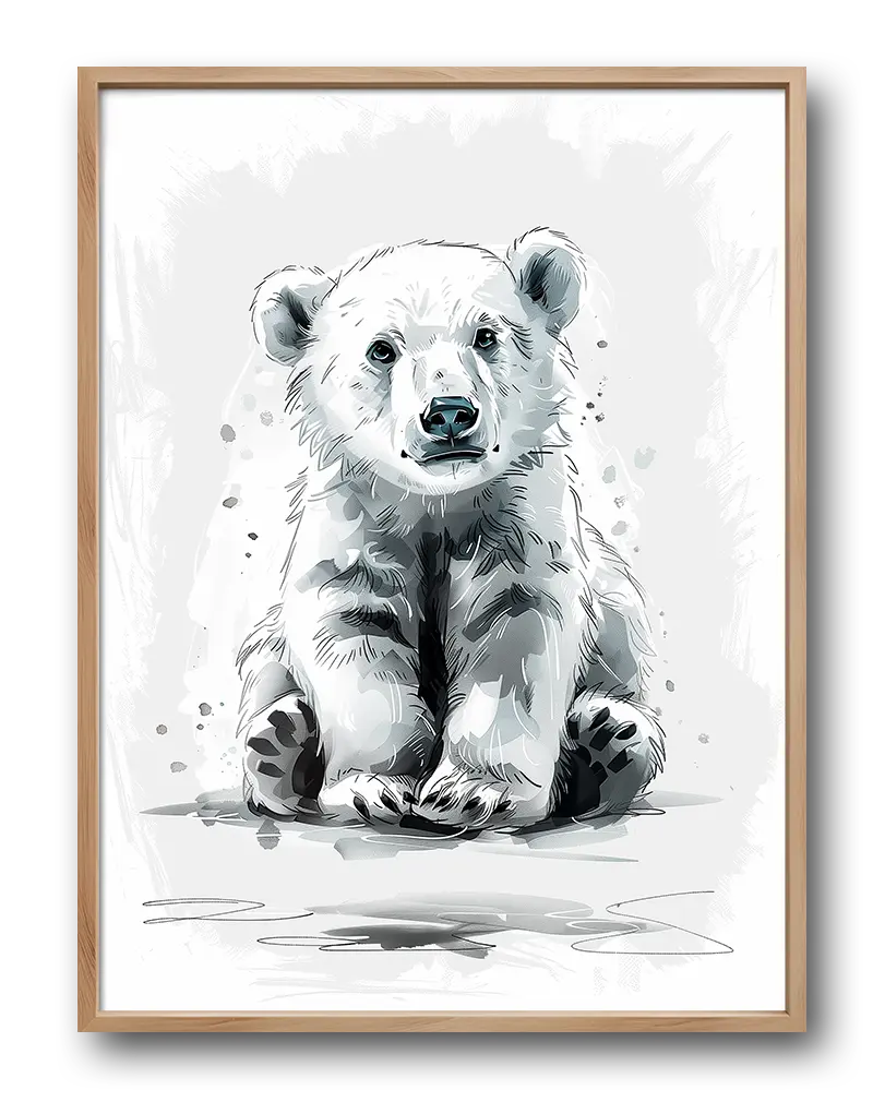 Watercolor illustration of a cute baby polar bear, ideal for children's room or nursery wall decor