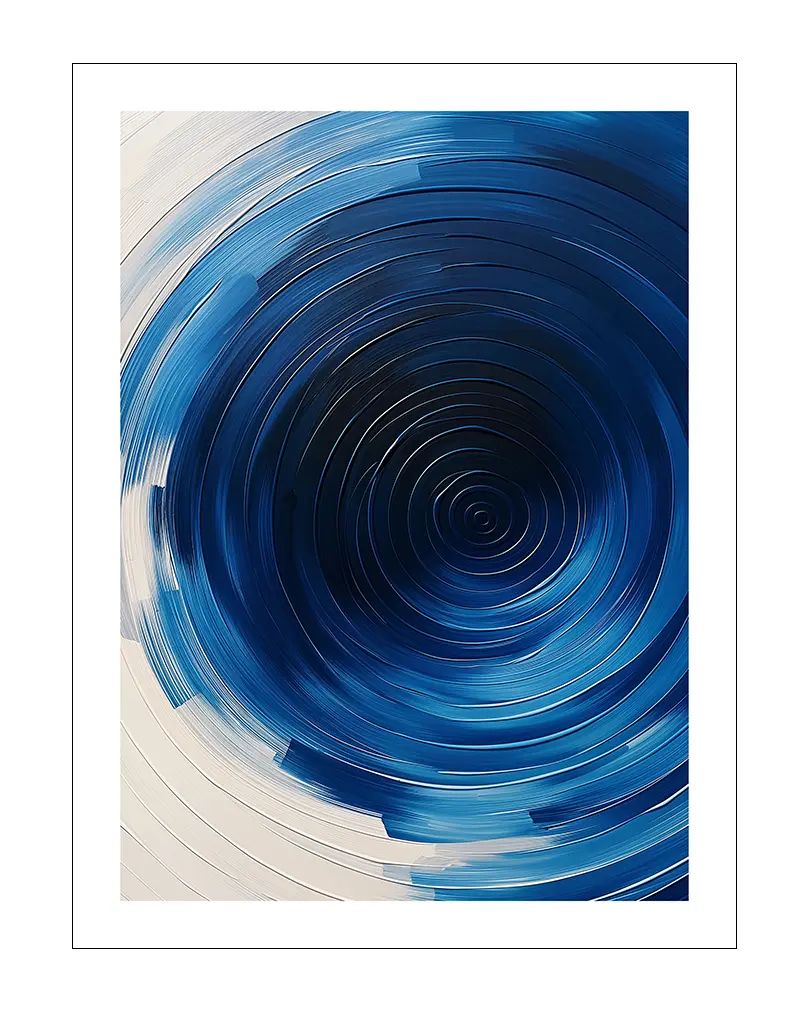 Abstract art with swirling blue vortex patterns, evoking movement and depth, perfect for modern and dynamic decor