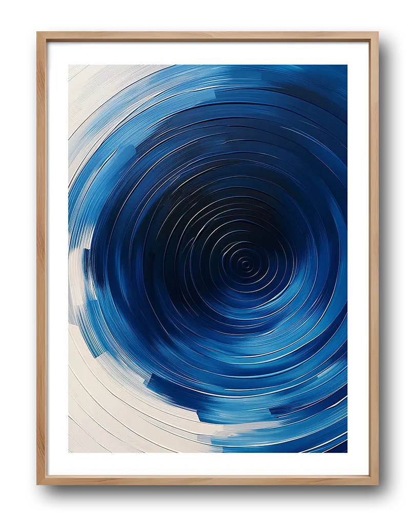 Abstract art with swirling blue vortex patterns, evoking movement and depth, perfect for modern and dynamic decor