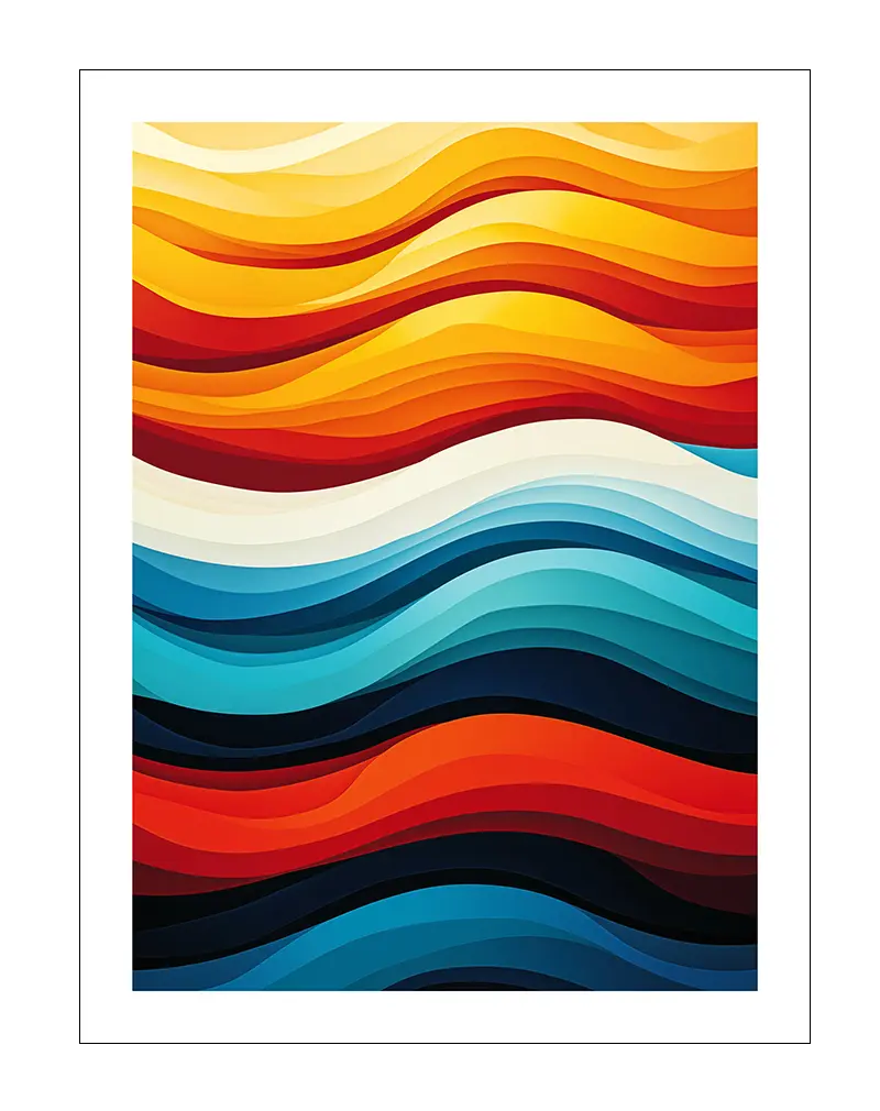 A vibrant abstract illustration featuring undulating waves of warm yellows, oranges, and cool blues.