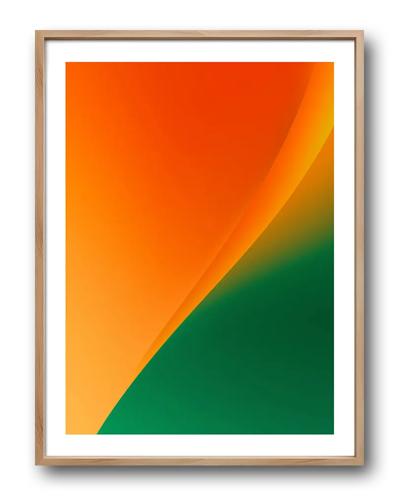 Abstract poster design featuring a smooth gradient blend of orange and green hues, creating a modern and vibrant wall art illustration. Ideal for adding a pop of color to any room decor