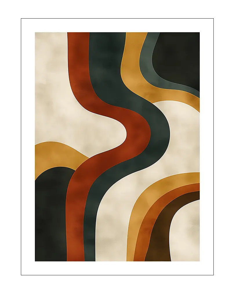 A retro waves illustration with earthy tones and flowing lines. Perfect wall art for a vintage-inspired decor