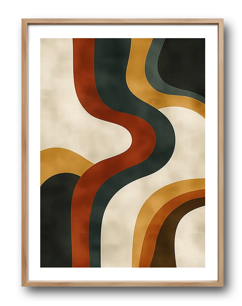 A retro waves illustration with earthy tones and flowing lines. Perfect wall art for a vintage-inspired decor