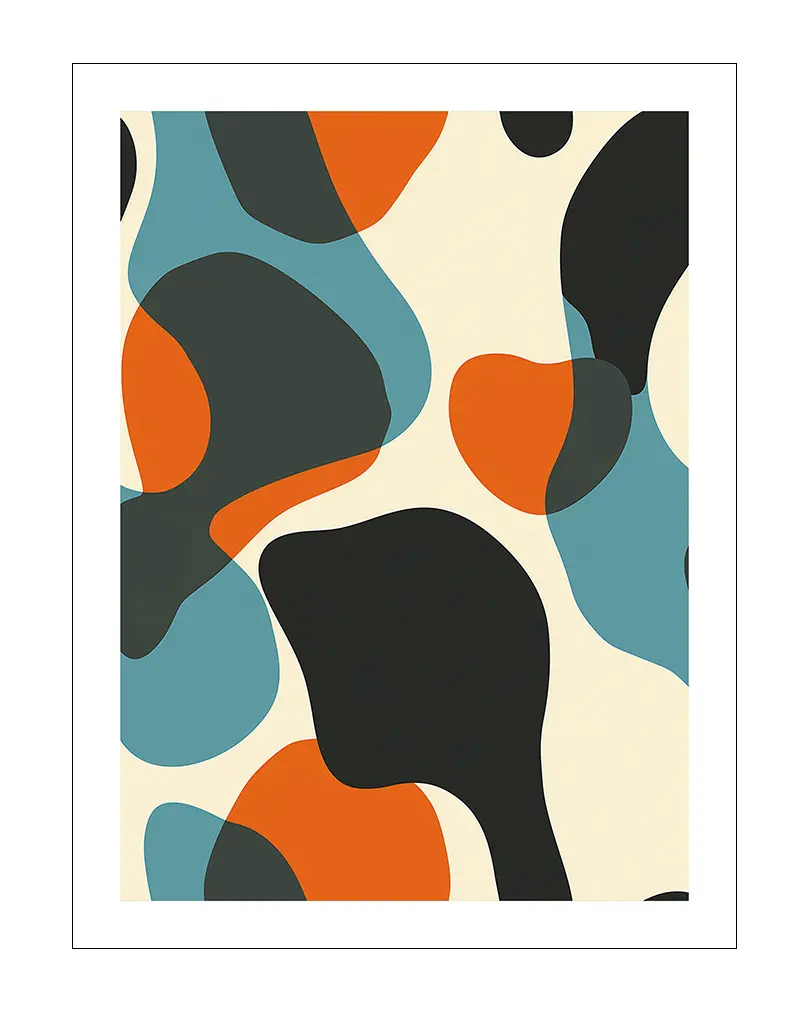 An abstract shapes illustration with bold colors and organic forms. Perfect wall art for modern interiors