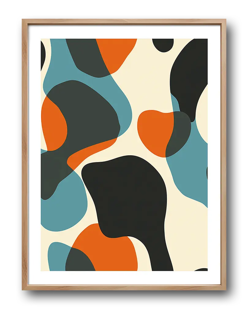 An abstract shapes illustration with bold colors and organic forms. Perfect wall art for modern interiors