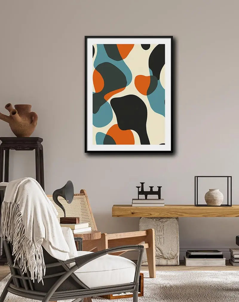 An abstract shapes illustration with bold colors and organic forms. Perfect wall art for modern interiors