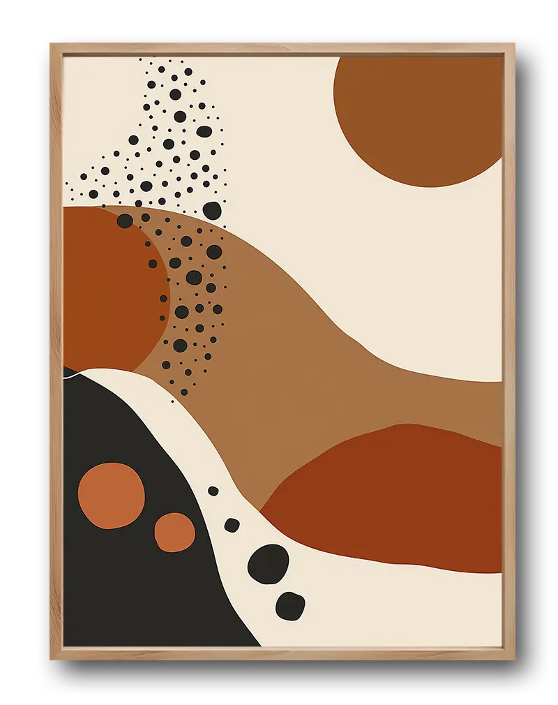 An abstract illustration with earth tones and dotted accents. Ideal wall art for contemporary decor