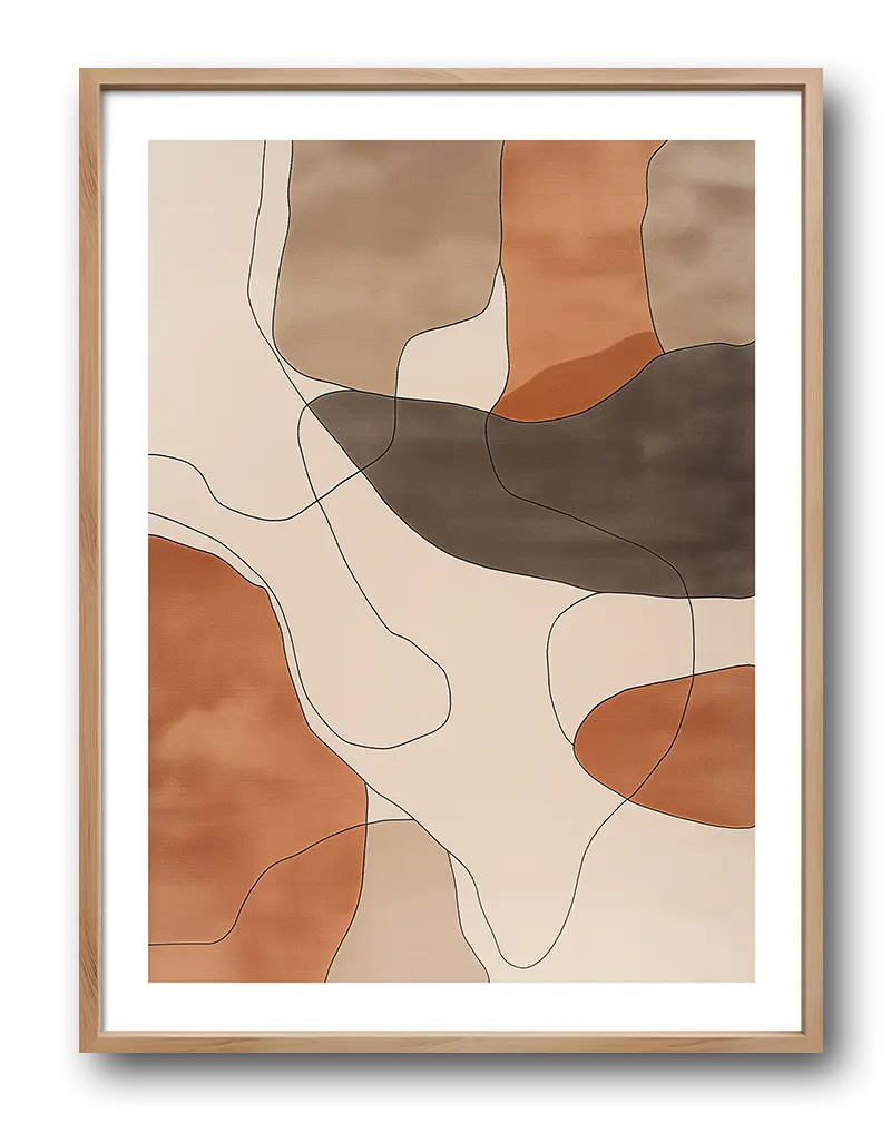 A neutral tones abstract illustration with flowing lines. Perfect wall art for modern and minimalist interiors