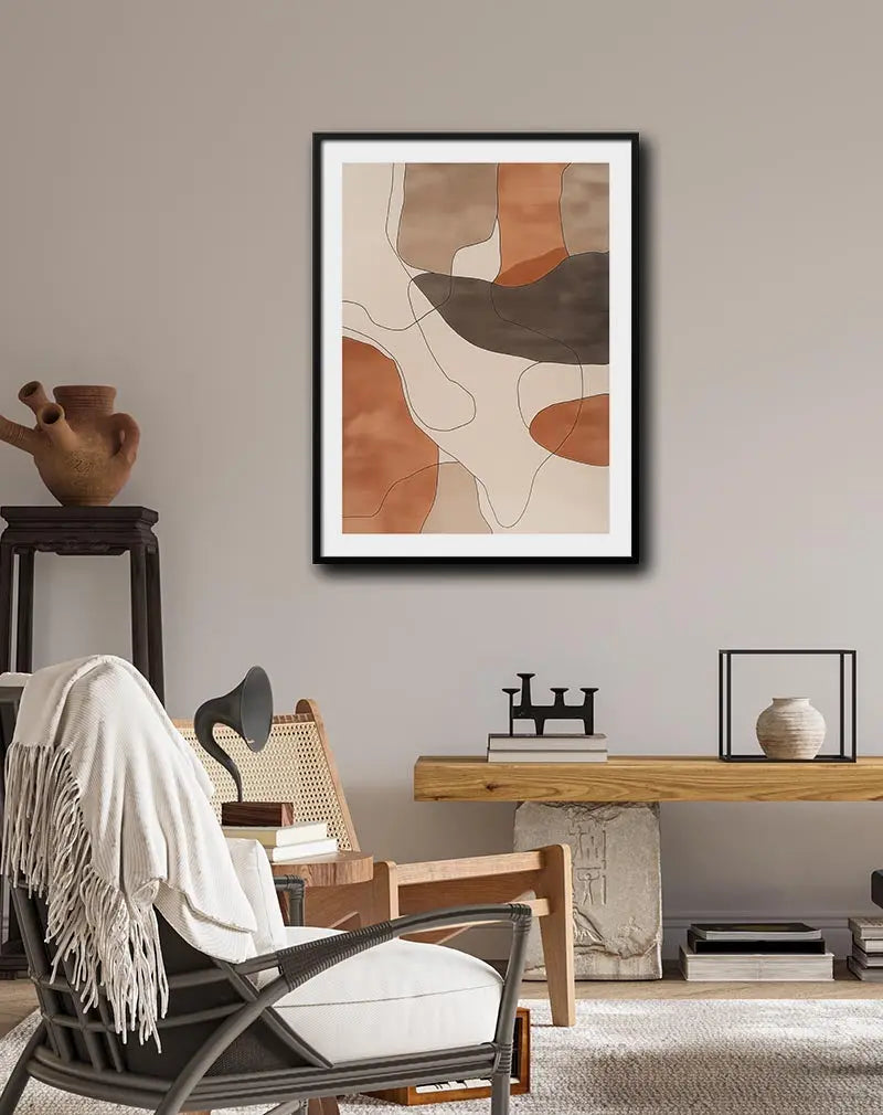 A neutral tones abstract illustration with flowing lines. Perfect wall art for modern and minimalist interiors