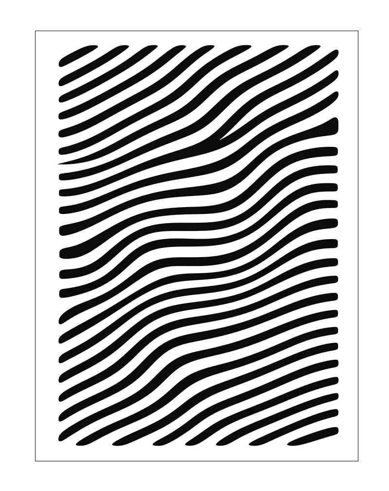 A black and white optical illusion design featuring wavy lines that create a sense of movement and depth. This striking wall art is perfect for a modern or minimalist interior, adding an intriguing visual element