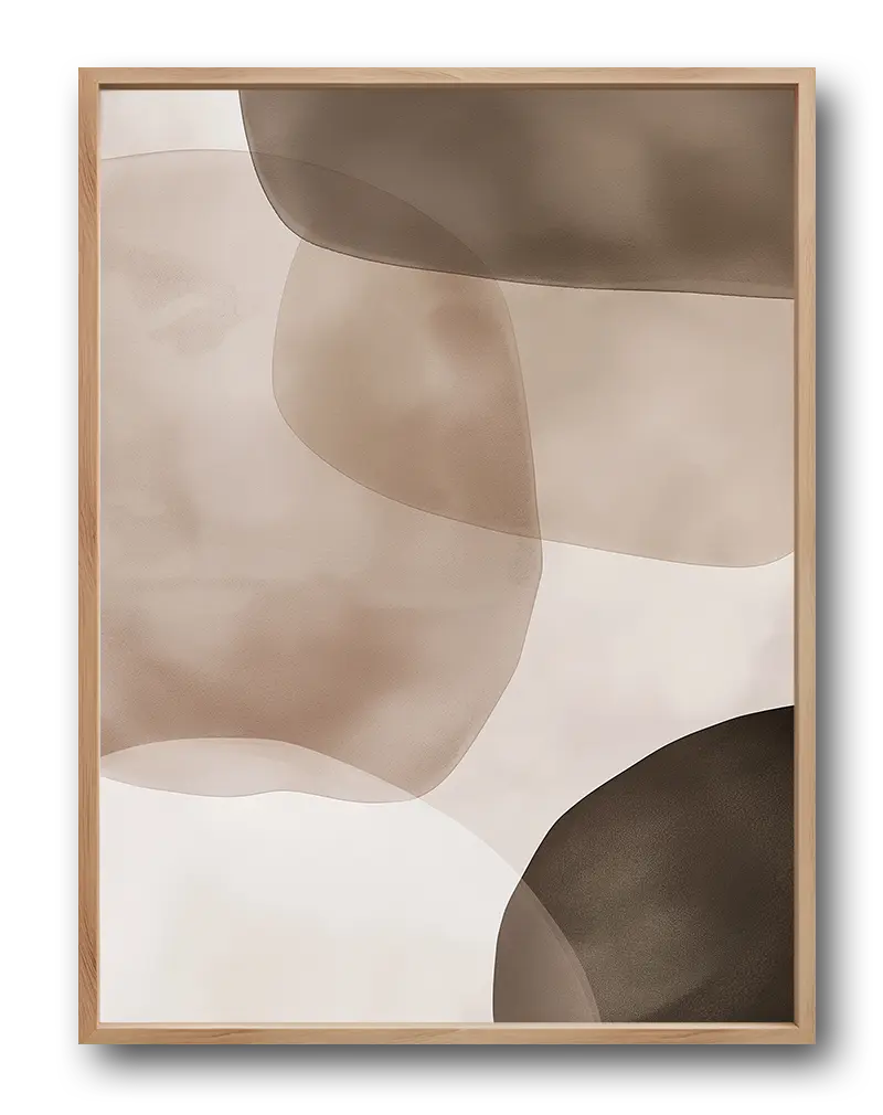 A minimalist abstract illustration in neutral brown tones with soft overlapping shapes. Perfect wall art for creating a calming and serene atmosphere in any room