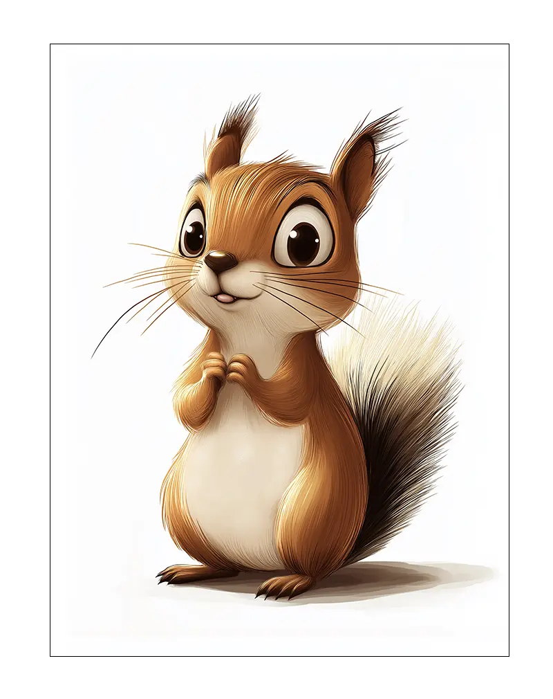 A cute cartoon squirrel with big eyes, perfect wall art for children's rooms or animal lovers.