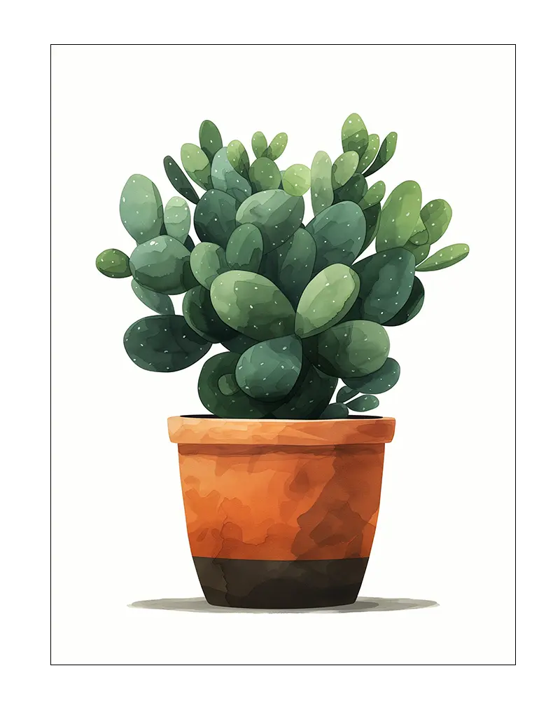 A detailed illustration of a cactus in a terracotta pot, showcasing its lush green texture. Perfect wall art for adding a natural, calming vibe to any indoor space. Ideal for plant lovers