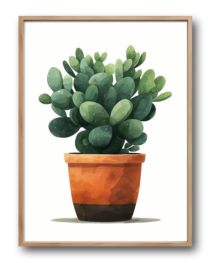 A detailed illustration of a cactus in a terracotta pot, showcasing its lush green texture. Perfect wall art for adding a natural, calming vibe to any indoor space. Ideal for plant lovers