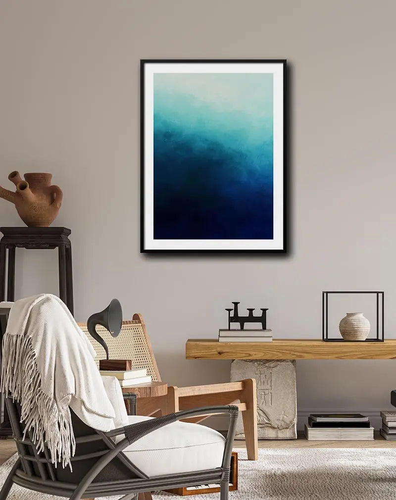 A calming blue gradient abstract wall art with soft, blending hues. Perfect wall art for creating a serene and modern atmosphere in any room