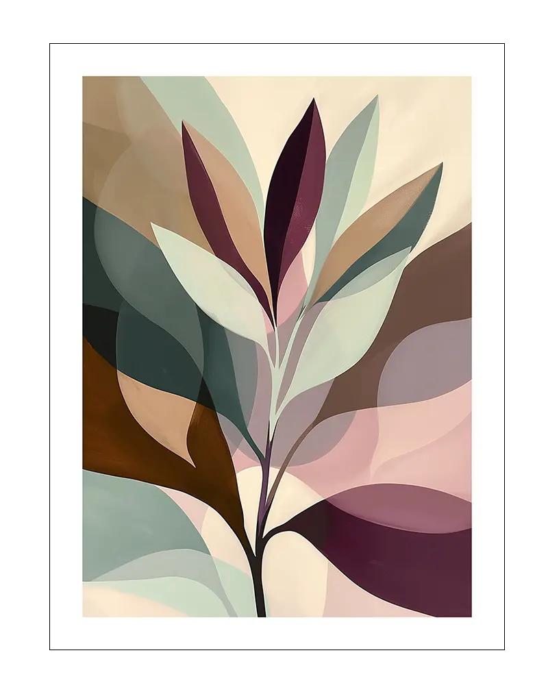 A soothing abstract poster featuring overlapping pastel foliage in muted tones. Perfect wall art for creating a calm and relaxing atmosphere in any room