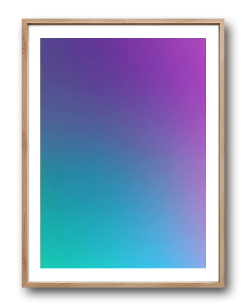 A minimalistic wall art poster featuring a smooth gradient from vibrant purple to calming blue. Perfect wall art to create a modern, relaxing ambiance in any room