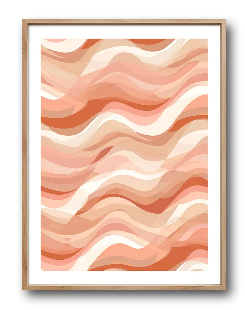 A beautiful wall art poster featuring abstract waves in soft peach and beige tones. Perfect wall art for adding a warm, serene atmosphere to any living space