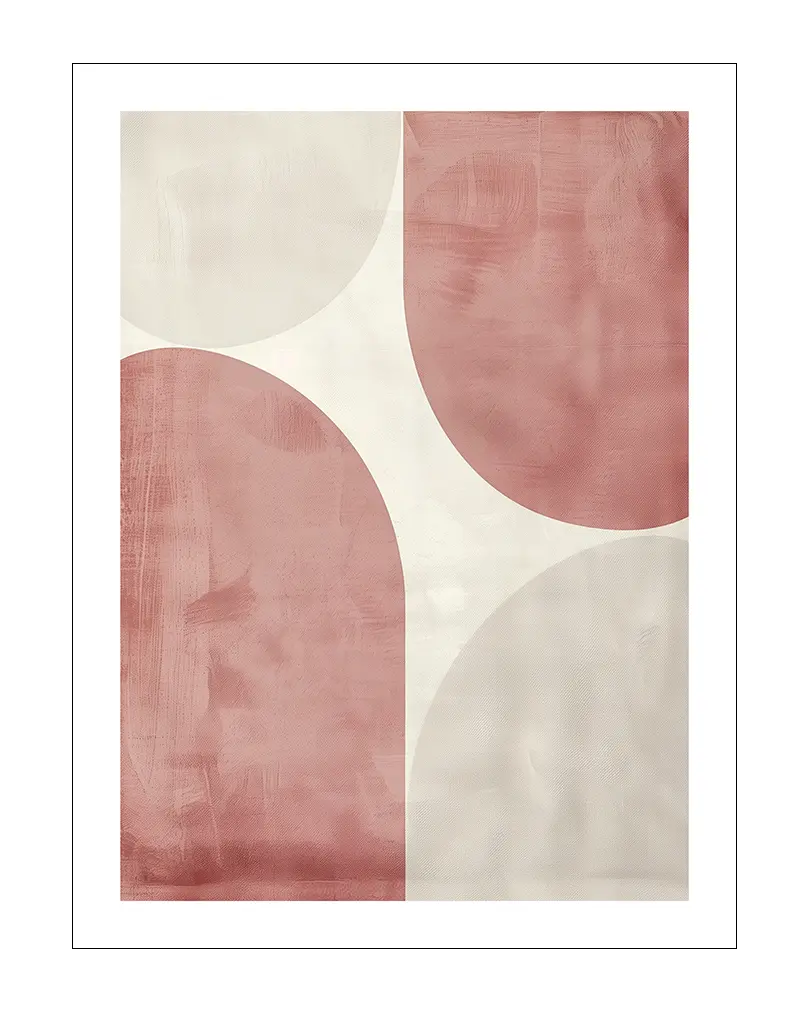 A minimalist geometric design featuring soft pink and cream abstract shapes. Perfect wall art for adding a subtle, modern touch to any living room or bedroom decor with its calm and muted tones